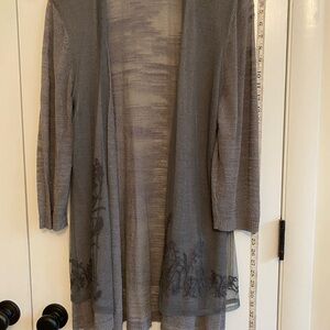 Coldwater Creek Partially Sheer Gray Open Front Cardigan